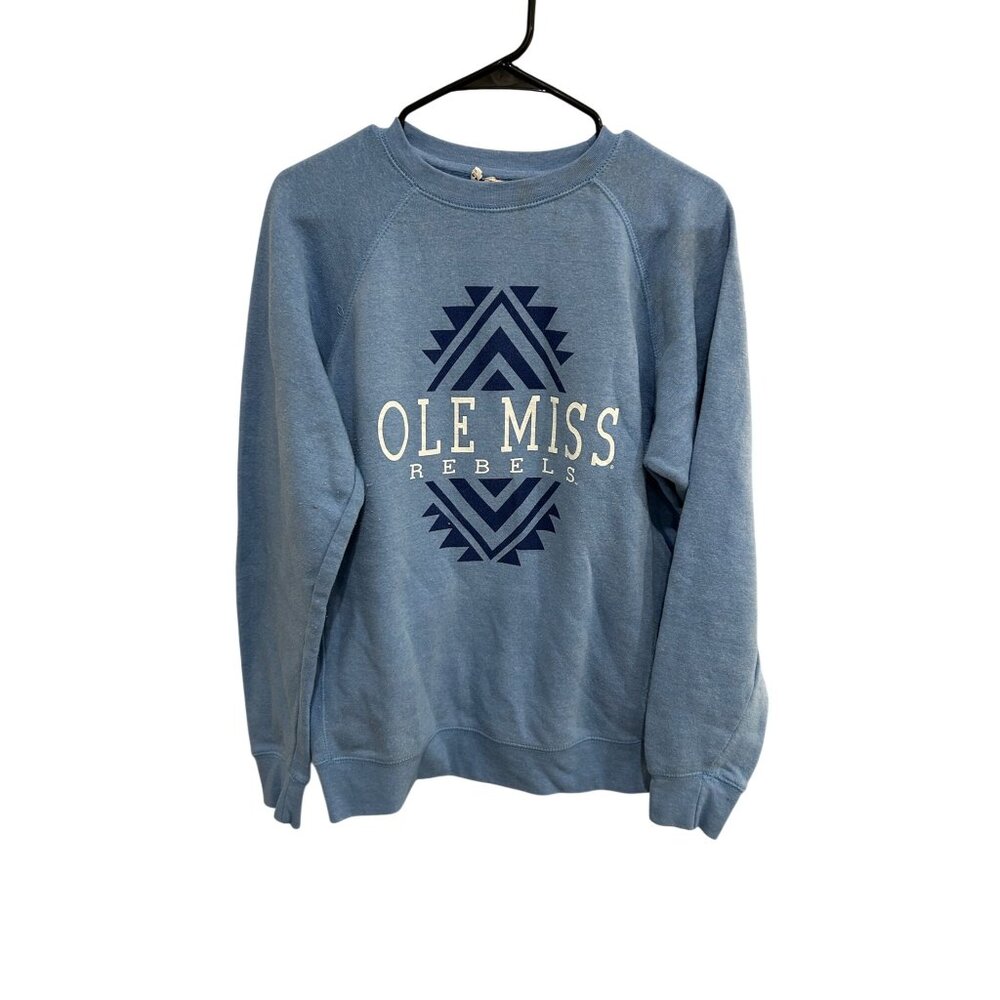 Ole Miss Rebels Blue Raglan Sleeve Cotton Blend Sweatshirt Size Medium Pullover
